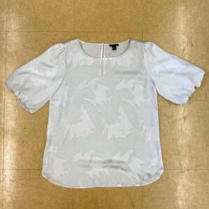 Ann Taylor White Puff Sleeve Blouse Relaxed Fit